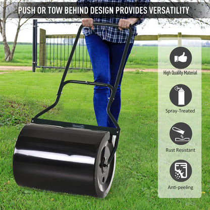 20" Push/Tow Behind Lawn Roller, Heavy Duty Sod Drum Roller Filled with 16 Gal Water/Sand, Grass Flattener for Yard, Patio, Park, Black