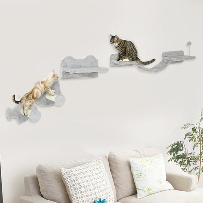 4PCs Cat Wall Shelves with Steps, Scratching Posts, Ladder, Platforms, Toy Balls
