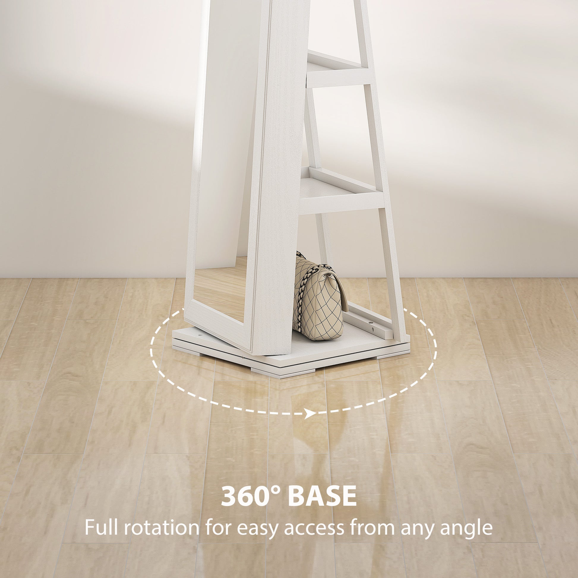 360° Swivel Jewelry Armoire, Lockable Mirror Jewelry Cabinet with Built-In Small Mirror, White