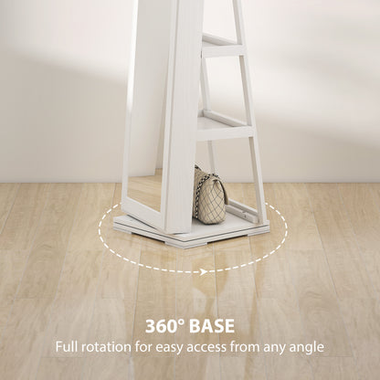 360° Swivel Jewelry Armoire, Lockable Mirror Jewelry Cabinet with Built-In Small Mirror, White