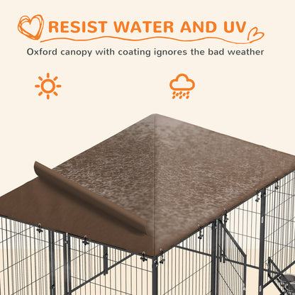 6.9' x 4.6' x 5' Outdoor Dog Kennel with Canopy, Rotating Bowls, Coffee