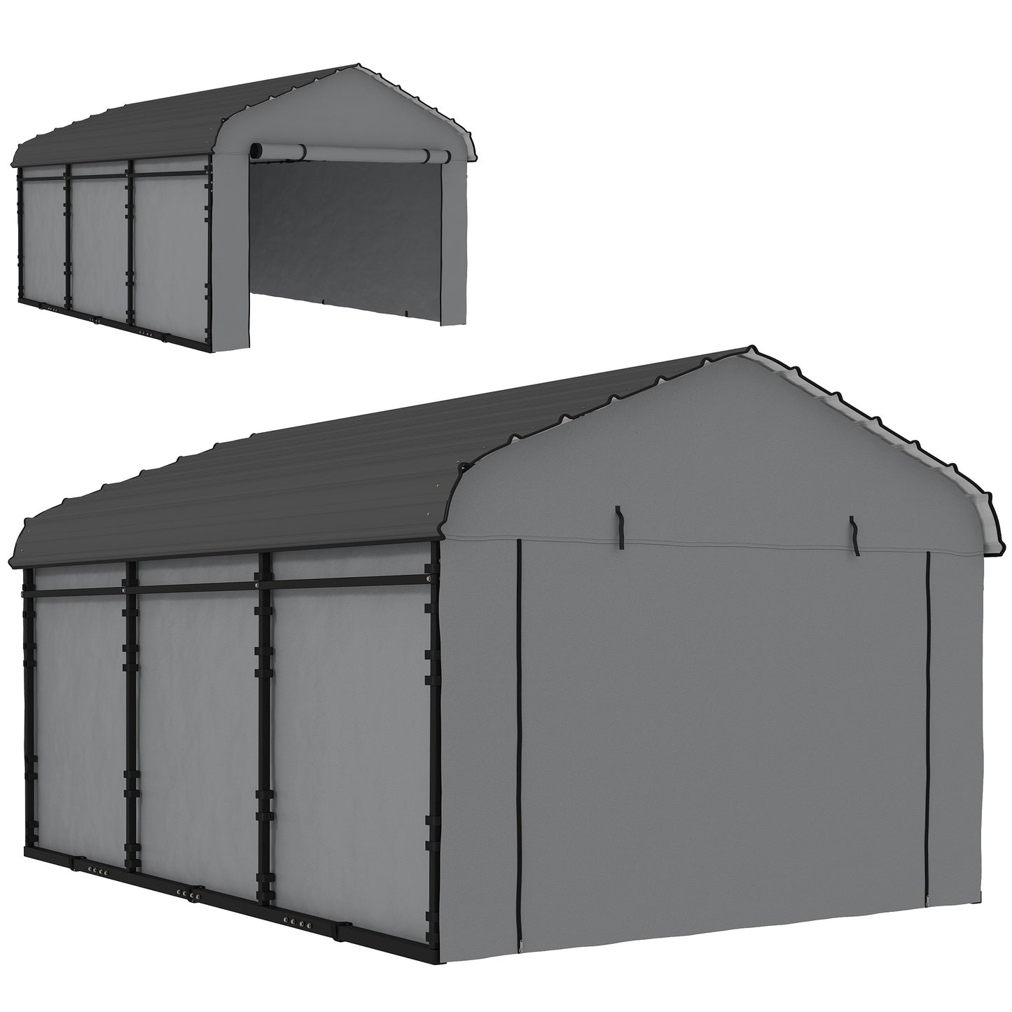 10' x 15' Metal Carport, Heavy Duty Garage Car Shelter with Galvanized Metal Roof and Removable Sidewalls, Light Grey