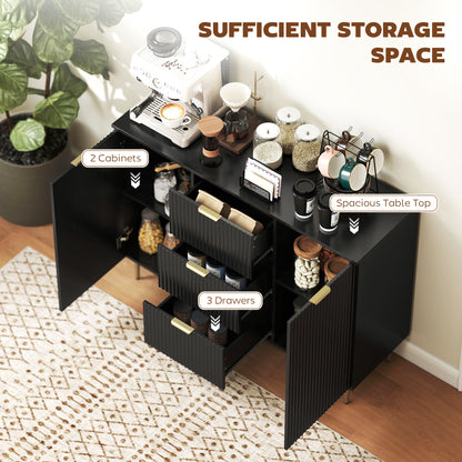 Modern Kitchen Storage Cabinet, Sideboard Buffet Cabinet w/ 3 Drawers and Adjustable Shelves for Kitchen Hallway, Black