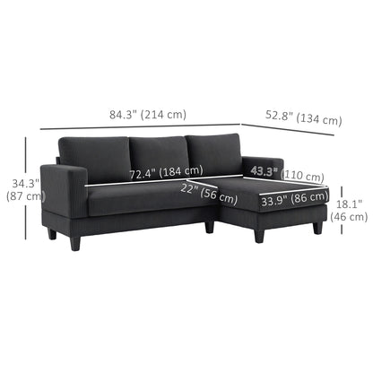 L Shaped Couch, L Shape Sofa with Chaise Lounge and Spring Cushion for Living Room, Bedroom, Grey