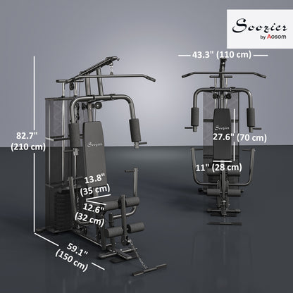 Soozier Home Gym, Multifunction Gym Equipment Workout Station with 100Lbs Weight Stack for Lat Pulldown, Leg Extensions, Preacher Bicep Curls, Triceps Pulldowns, Chest Press, Black