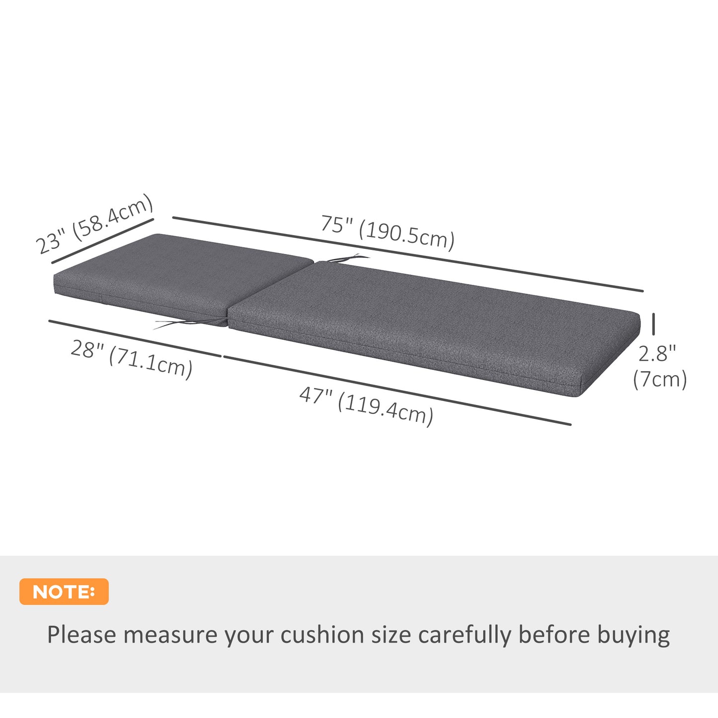 2-Piece Back and Seat Cushion Pillows Replacement, Patio Chair Cushions Set with Ties for Indoor Outdoor, Grey