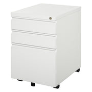 3 Drawer Filing Cabinet, Lockable Office Storage Cabinet on Wheels for Legal, Letter, A4 Files, White