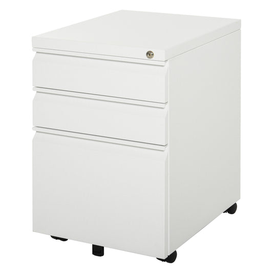 3 Drawer Filing Cabinet, Lockable Office Storage Cabinet on Wheels for Legal, Letter, A4 Files, White