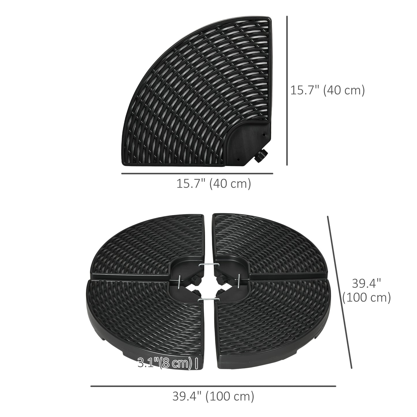 4PCs Cantilever Umbrella Base Weights for Offset Banana Parasol, Wicker Effect HDPE Water or Sand Filled Patio Umbrella Weights with Built-in Handles, Black