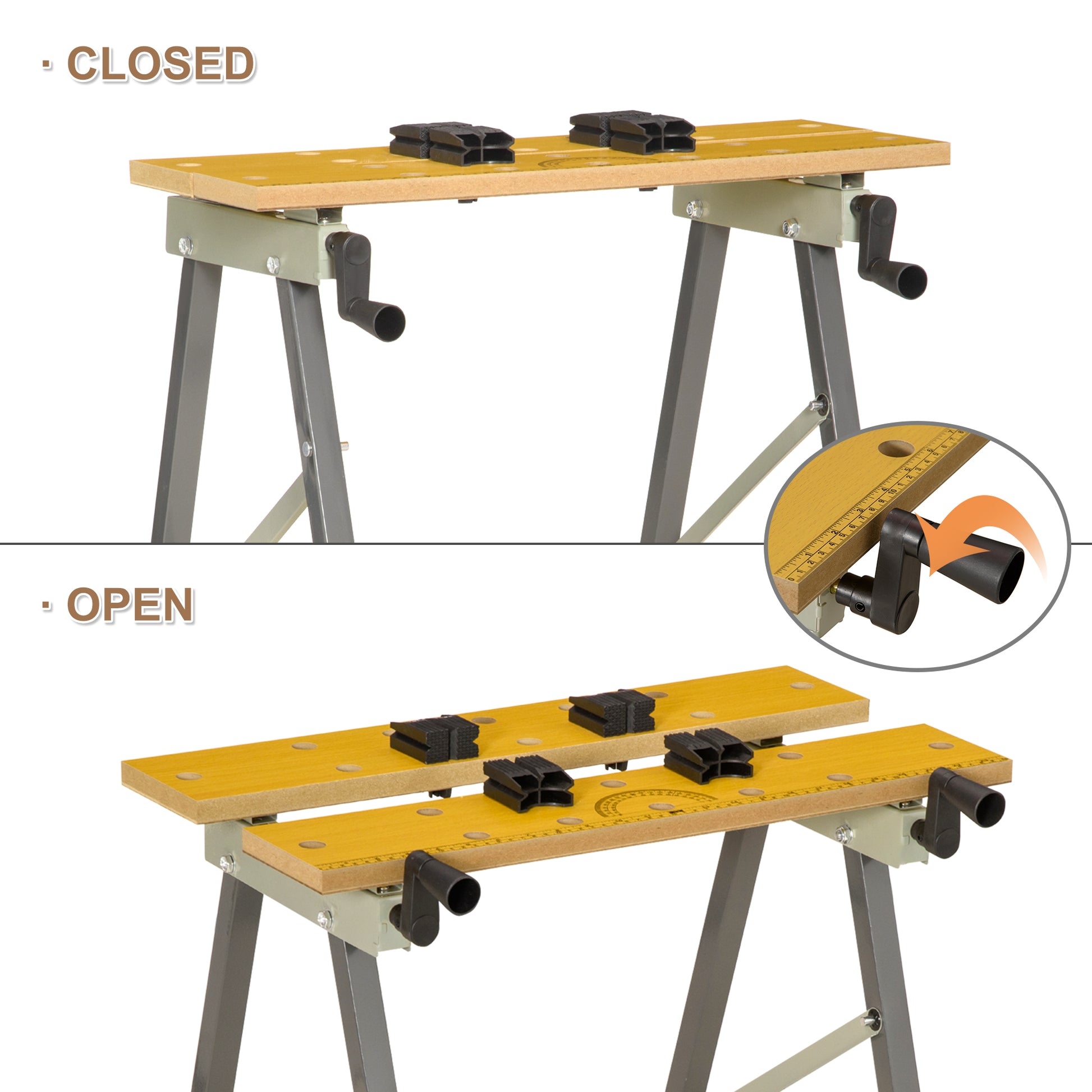 Foldable Work Bench w/ 4 Adjustable Clamps, Carpenter Saw Table
