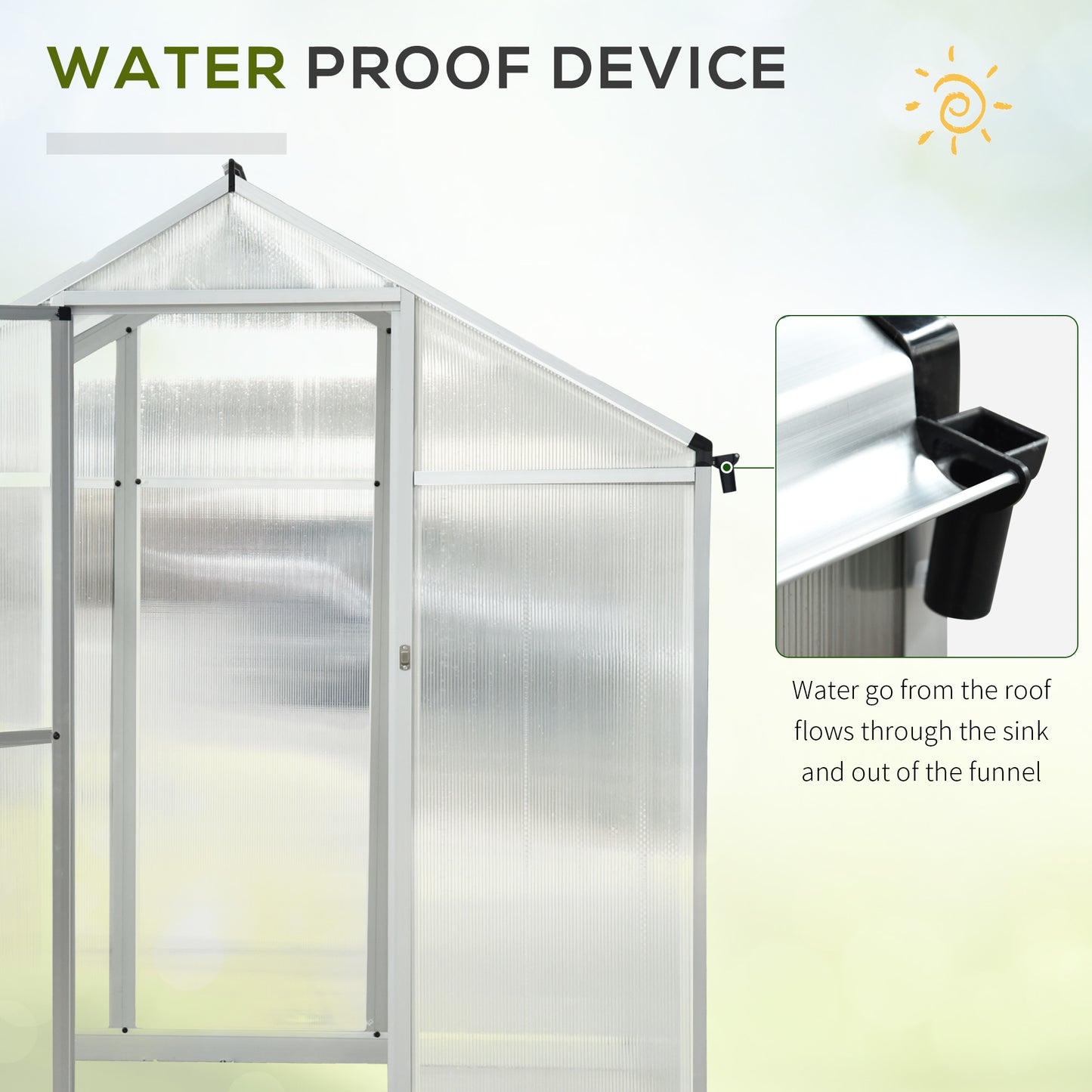 6' x 10' x 6.4' Walk-in Garden Greenhouse Polycarbonate Panels Plants Flower Growth Shed Cold Frame Outdoor Portable Warm House Aluminum Frame, Silver