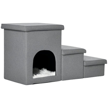 Dog Ramp with Storage Boxes and Condo, 3-step Pet Stairs for High Beds and Couch with Washable Plush Cushion