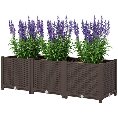 Plastic Raised Garden Bed, Outdoor Planter Box with Drainage Holes for Patio, Balcony, 47.2" x 15.7" x 14.6", Brown