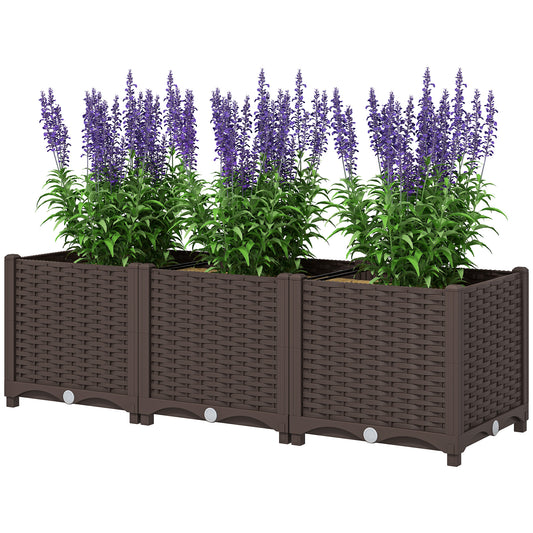 Plastic Raised Garden Bed, Outdoor Planter Box with Drainage Holes for Patio, Balcony, 47.2" x 15.7" x 14.6", Brown