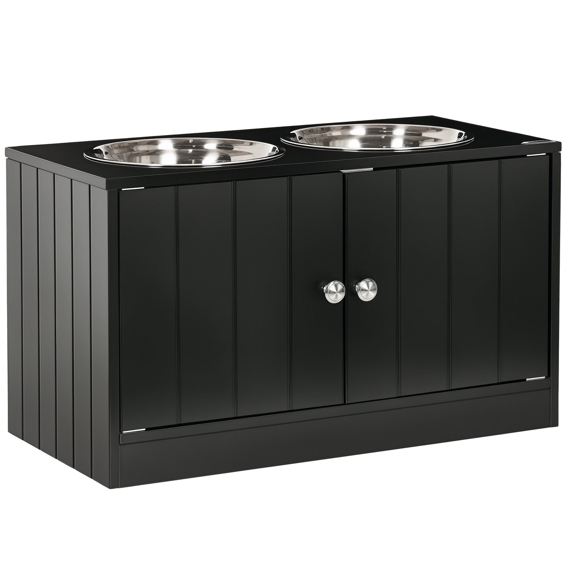 Elevated Dog Bowls for Large Dogs Pet Feeding Station with Stand, Storage, 2 Stainless Steel Food and Water Bowls, Black, 23.6" x 11.8" x 14"