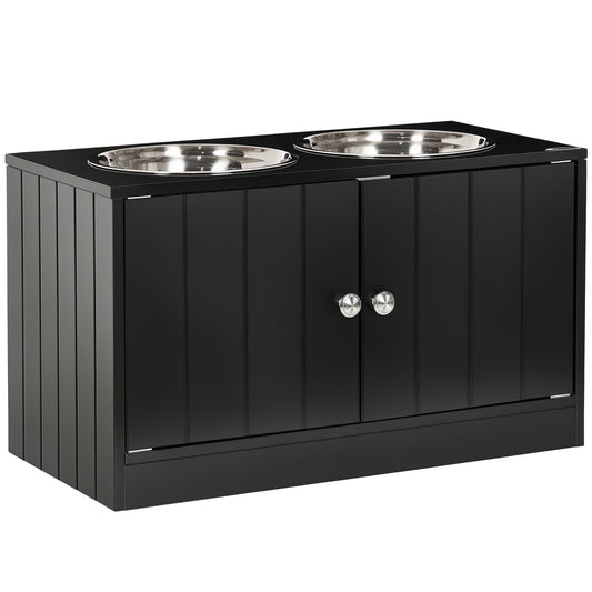 Elevated Dog Bowls for Large Dogs Pet Feeding Station with Stand, Storage, 2 Stainless Steel Food and Water Bowls, Black, 23.6" x 11.8" x 14"