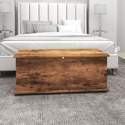 39.5" Storage Chest with 2 Safety Hinges, Storage Box Organizer with Flip-Top Lid, Entryway Storage Bench, Rustic Brown