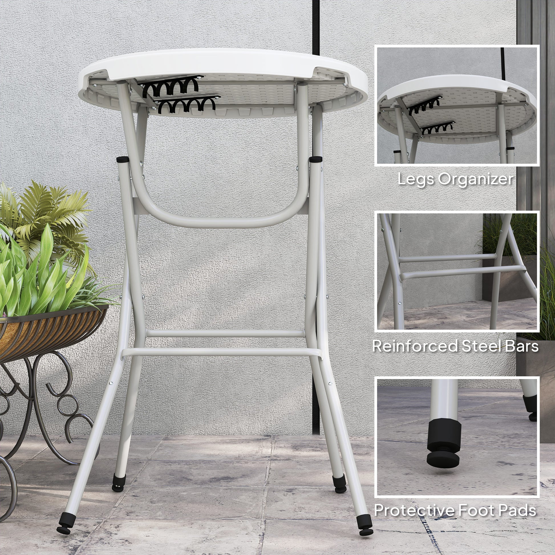 31.5" Bar Height Patio Table, Outdoor Bar Folding Table with HDPE Top, Locking Steel Legs for Party, Camping, White