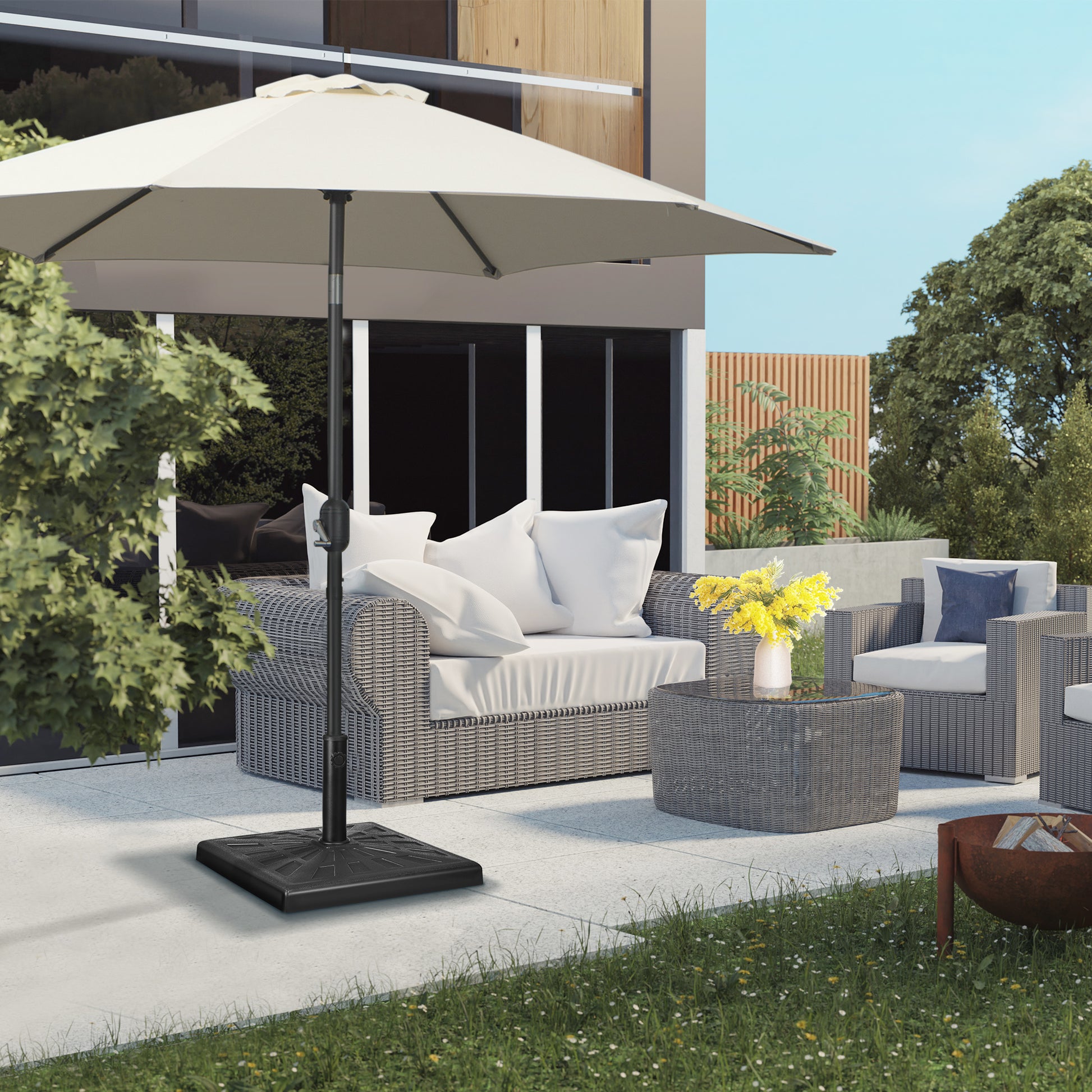 42 lb Heavy Duty Patio Umbrella Stand, 20" Resin Outdoor Umbrella Base, Square Market Umbrella Holder, Black