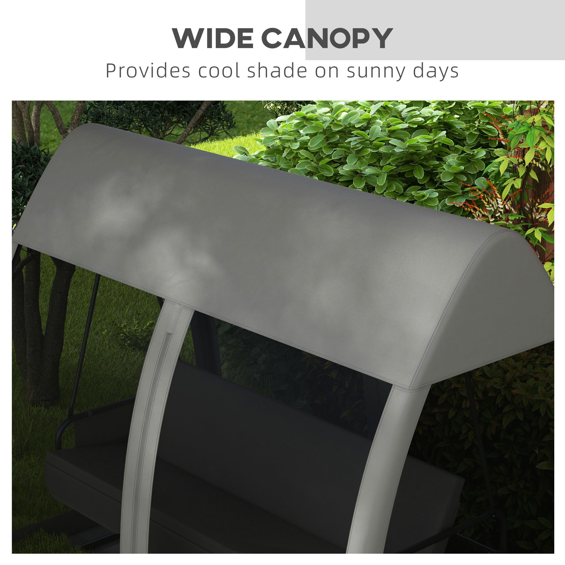 3-Seater Outdoor Swing Chair Chaise Lounger Bed Garden Hammock with Steel Stand, Canopy Netting Walls, Dark Grey