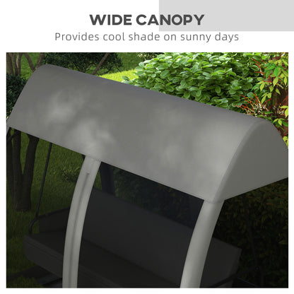 3-Seater Outdoor Swing Chair Chaise Lounger Bed Garden Hammock with Steel Stand, Canopy Netting Walls, Dark Grey