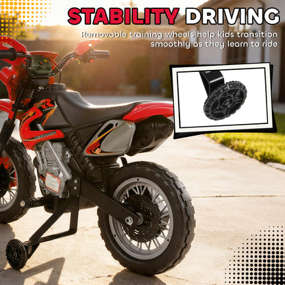 Aosom 6V Kid Electric Ride On Motorcycle Powered Dirt Bike Battery Scooter For 3-6 Year Old Kids Toddlers W/ Training Wheels Red