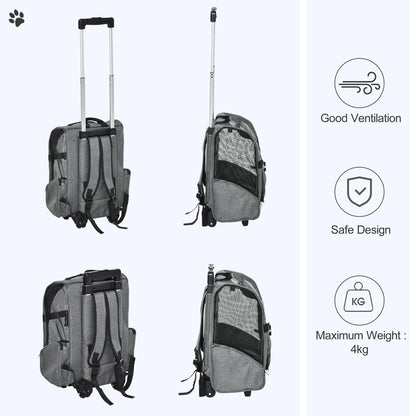 2-IN-1 Pet Luggage Box Backpack Carrier Cats Dogs w/ Handle, Rolling Wheel Grey
