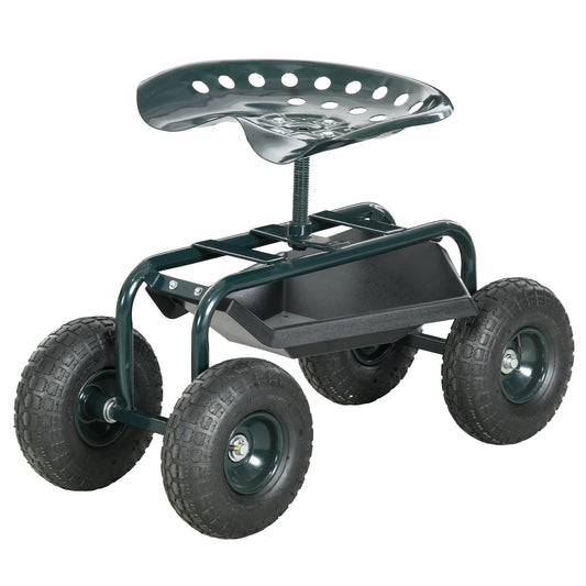 Garden Cart Garden Seat on Wheels with Tool Tray, 360° Swivel and Height Adjustable Seat, for Patio and Yard