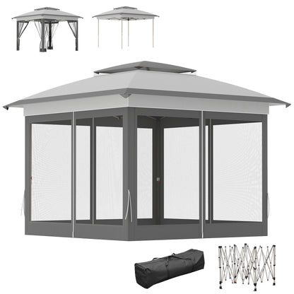 12' x 12' Pop Up Canopy Sun Shade Instant Tent Folding with Mesh Sidewalls, Grey