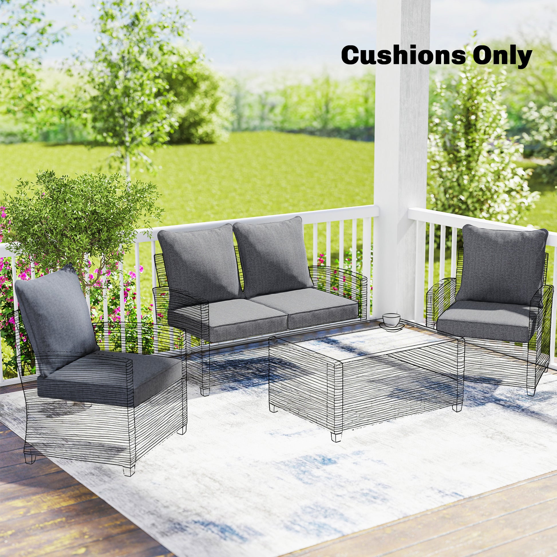 Outdoor Chair Cushions Set of 4, Fade Resistant Patio Chair Cushions for Outdoor Furniture, 24" x 24", Grey