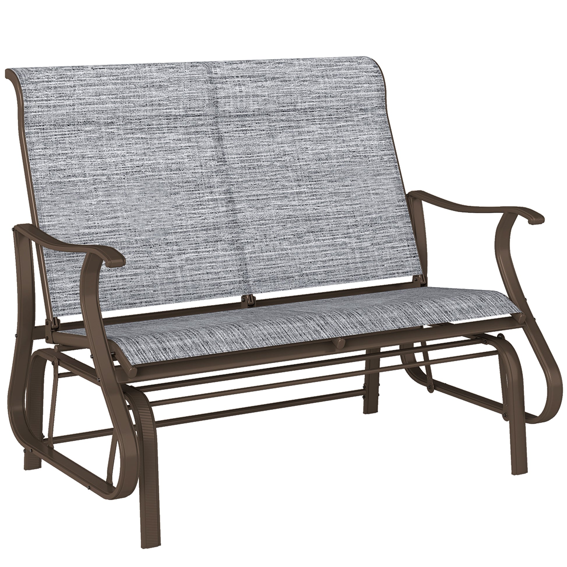 Garden Double Gliding Chair, Patio Glider Armchair for Outdoor, Backyard Mesh Seat and Backrest, Steel Frame, Dark Grey