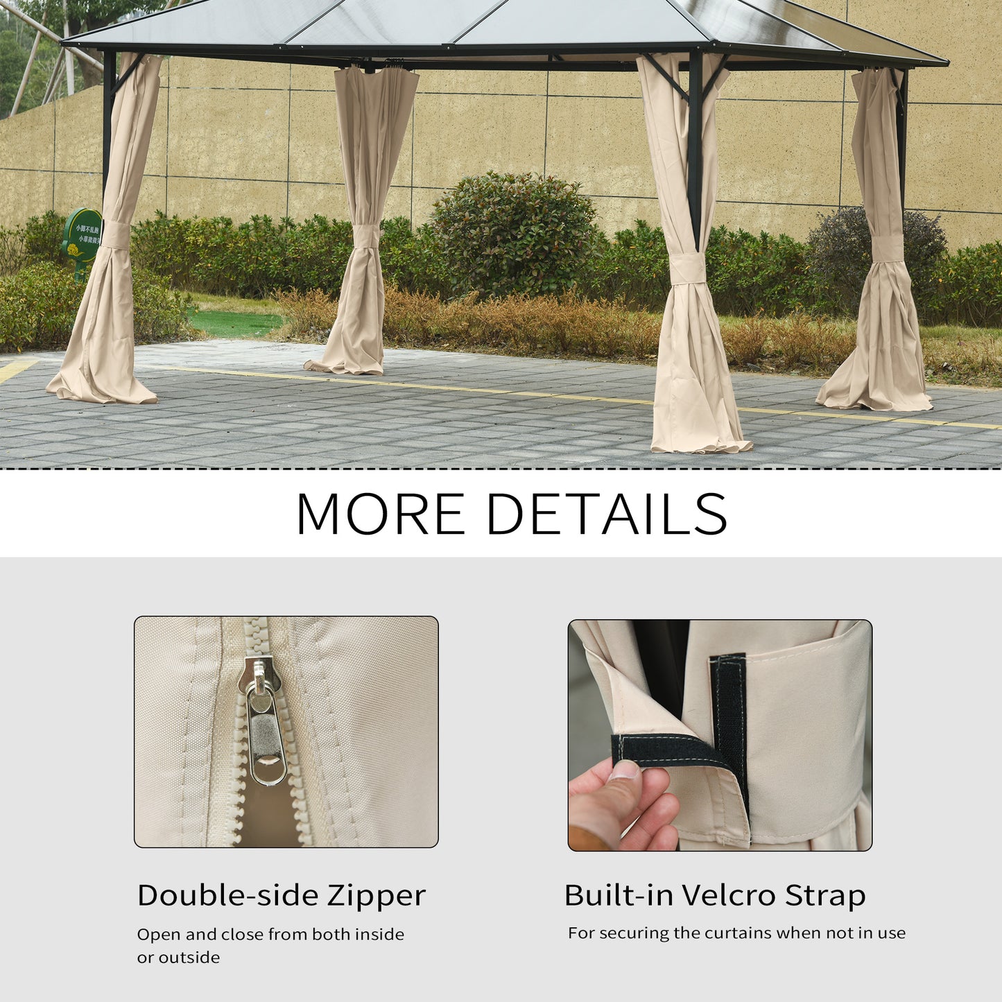 Gazebo Curtains, 10' x 13' Universal Replacement Privacy Curtain, 4-Panels Sidewall with Hooks/C-Rings, Beige
