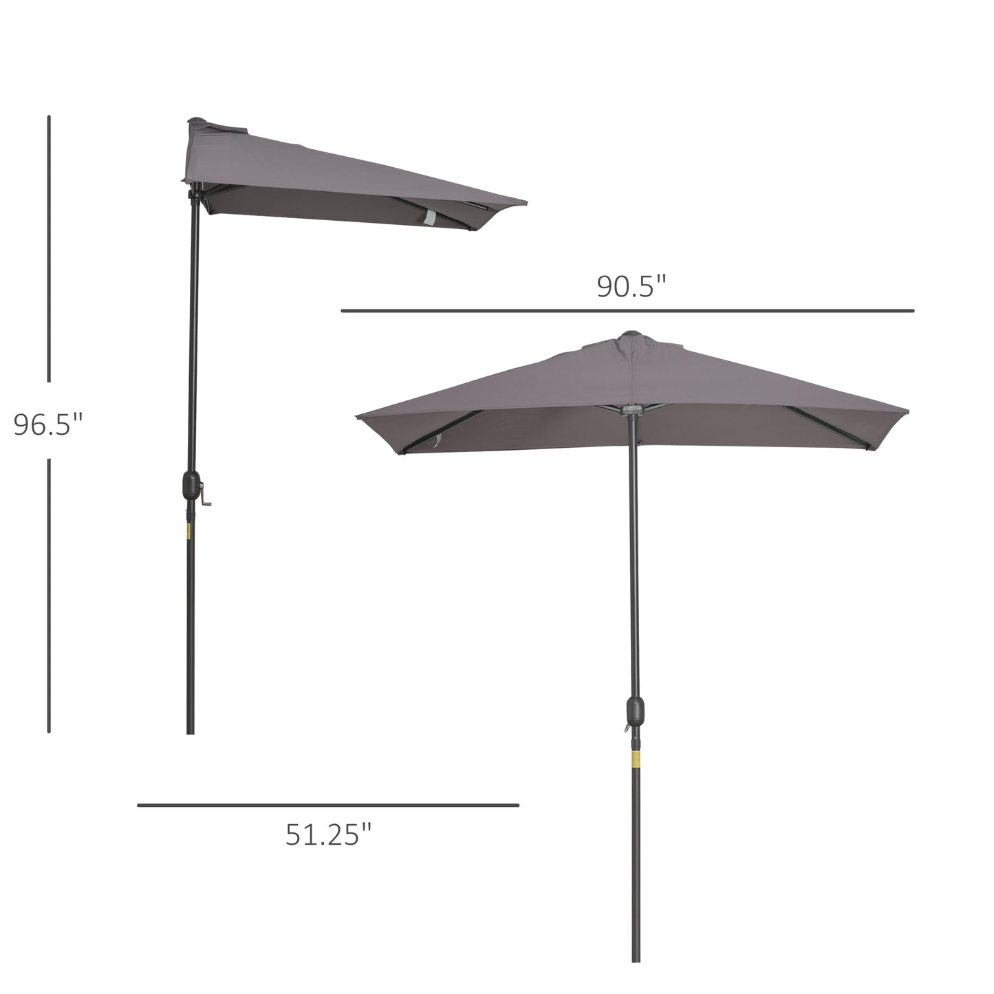 8ft Half Round Umbrella Outdoor Balcony Parasol Patio Garden Outdoor Window Sun Shade w/ 5 Ribs