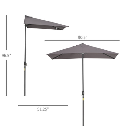 8ft Half Round Umbrella Outdoor Balcony Parasol Patio Garden Outdoor Window Sun Shade w/ 5 Ribs