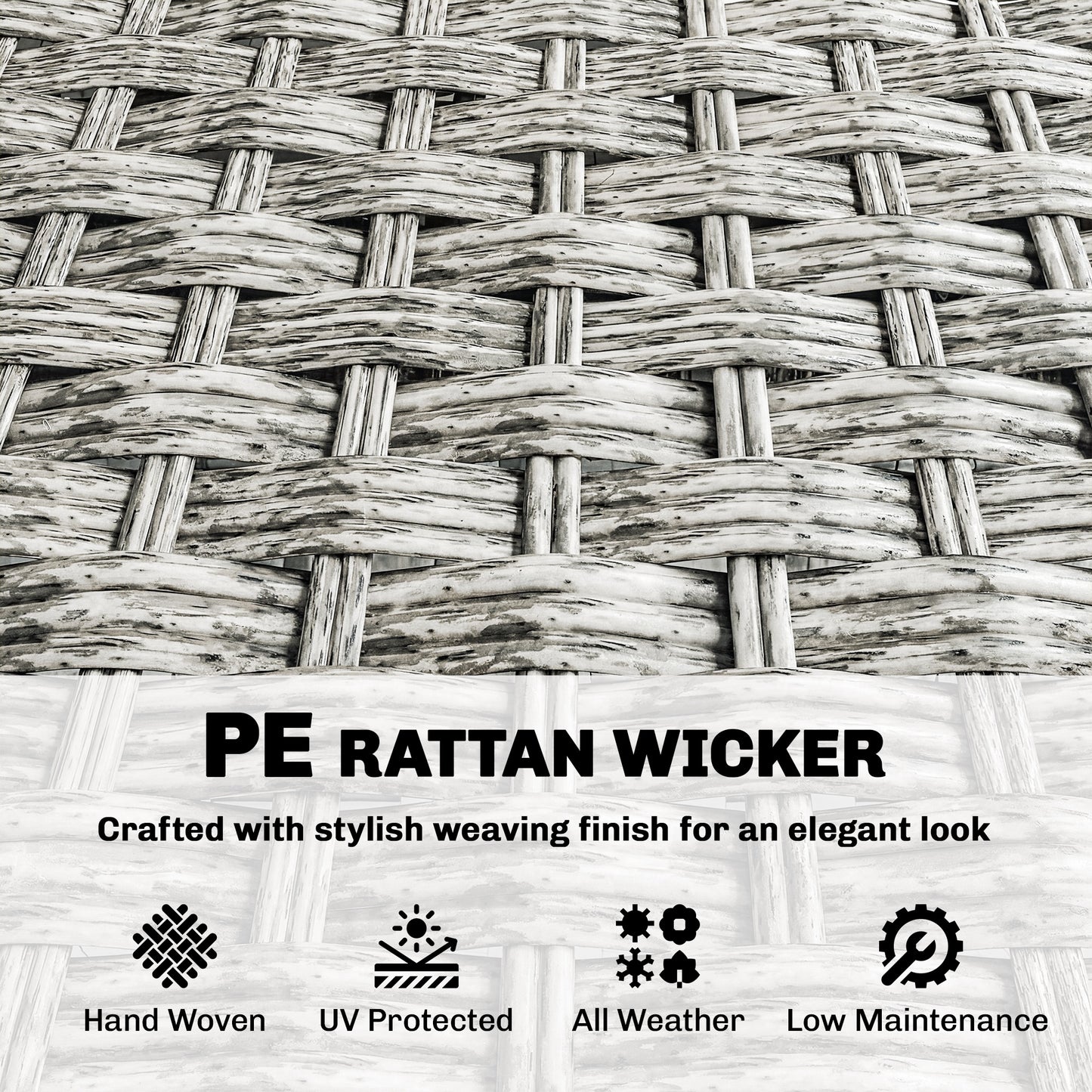 Rattan Wicker Sofa 3-Seater Outdoor Couch with Cushions for Patio Garden Grey