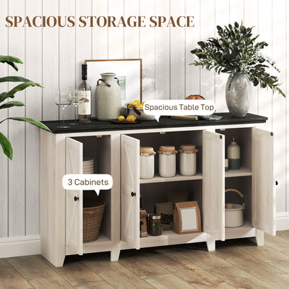 Rustic Sideboard, Buffet Cabinet with Adjustable Shelves for Living Room, Dining Room, Entryway, White Wood Grain