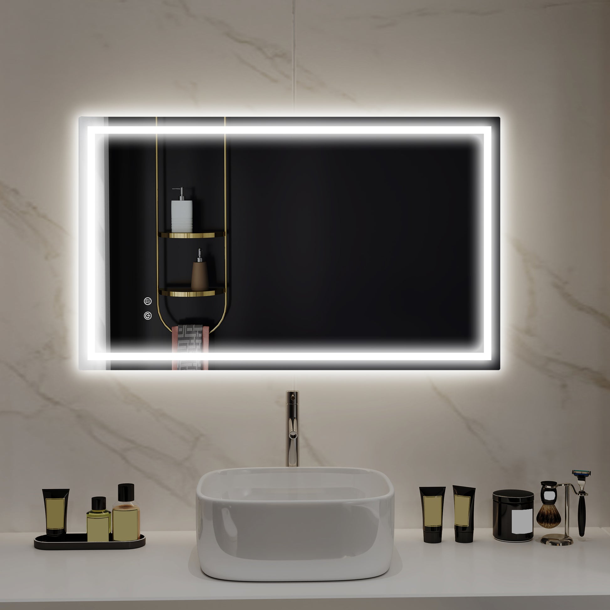 39" x 24" Bathroom Mirror with LED Lights, Wall Mounted Vanity Mirror with Anti-Fog Pad and Touch Button, Clear