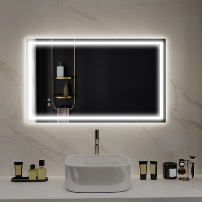 39" x 24" Bathroom Mirror with LED Lights, Wall Mounted Vanity Mirror with Anti-Fog Pad and Touch Button, Clear