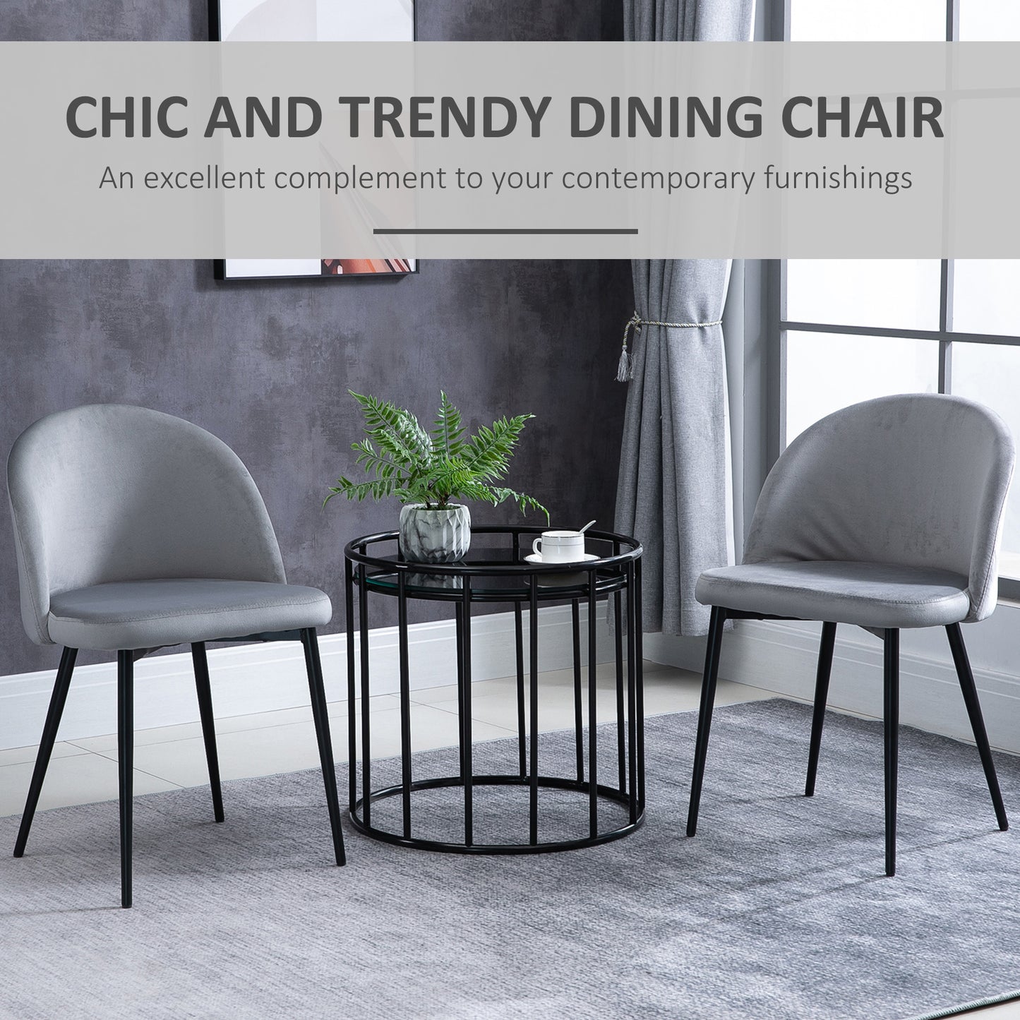 Set of 2 Mid-Back Dining Chair, Mid-Back Velvet-touch Upholstery Kitchen Chair for Living Room Dining Room, Dark Blue