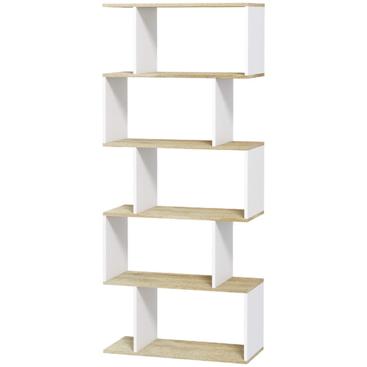 5-Tier Bookshelf, Geometric S Shaped Bookcase, Tall Narrow Display Shelf for for Living Room, Study Room, White