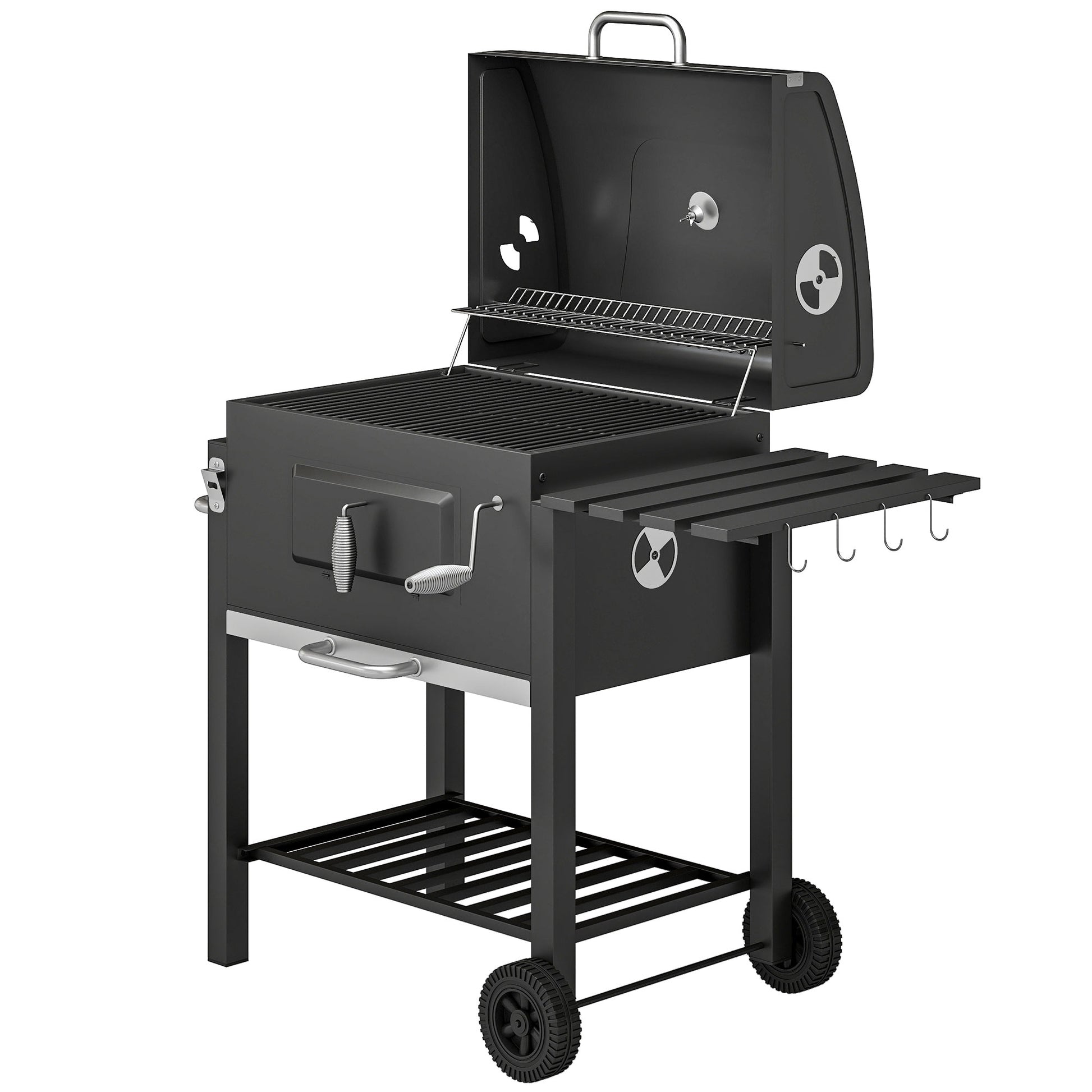 BBQ Trolley Charcoal Grill Portable Stainless Steel Barbecue Tool Kits w/ Wheels Side Shelf for Camping Hiking Picnic