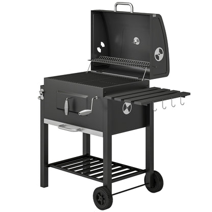 BBQ Trolley Charcoal Grill Portable Stainless Steel Barbecue Tool Kits w/ Wheels Side Shelf for Camping Hiking Picnic