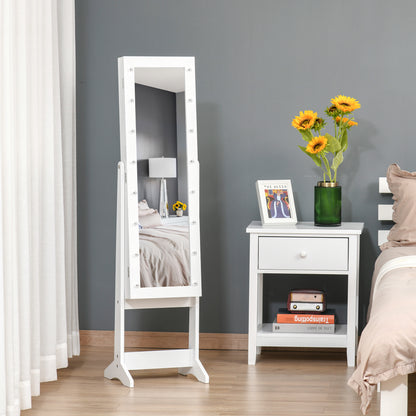 Free Standing Armoire Organizer, Lighted Mirrored Jewelry Cabinet w/ Angle Adjustable & 16 LED Lights Warm White