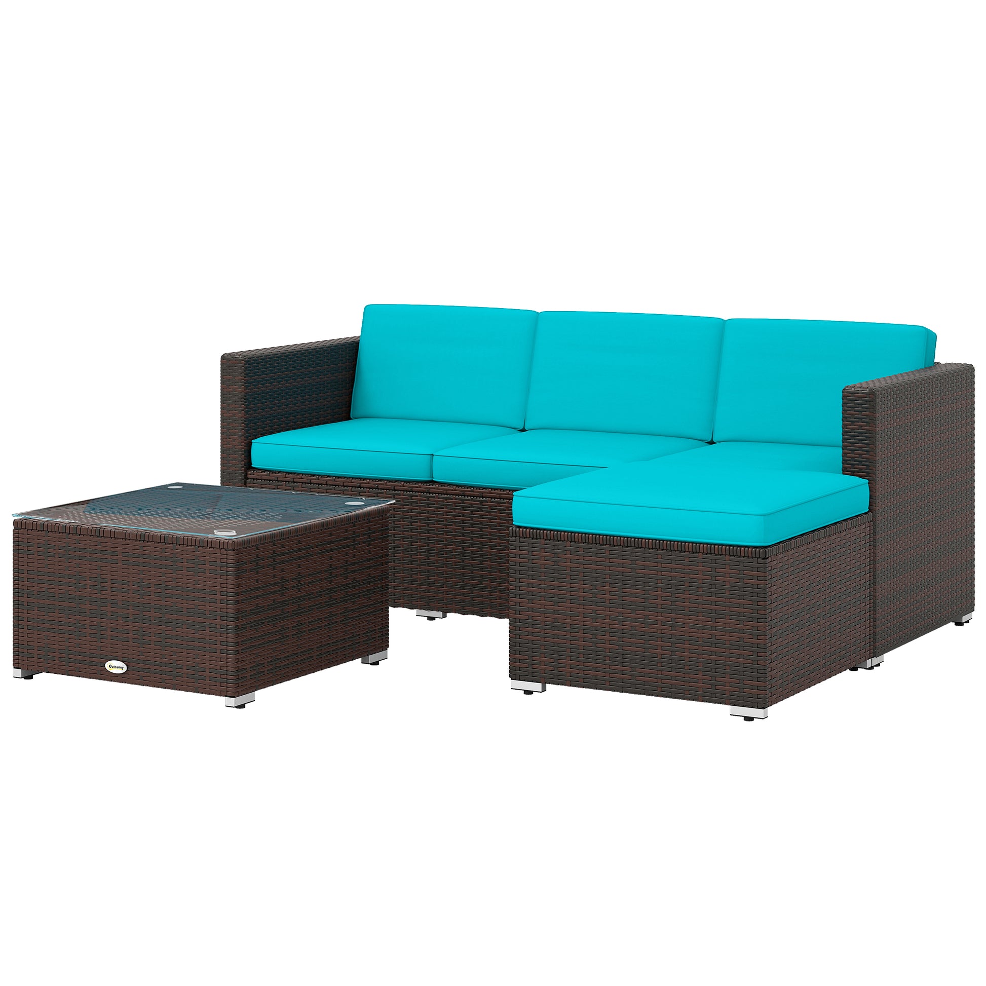 3 Pieces Patio Furniture with Soft Cushions, Patio Corner Sofa Sets with a Coffee Table, Ideal for Balcony, Patios, Backyards, Turquoise