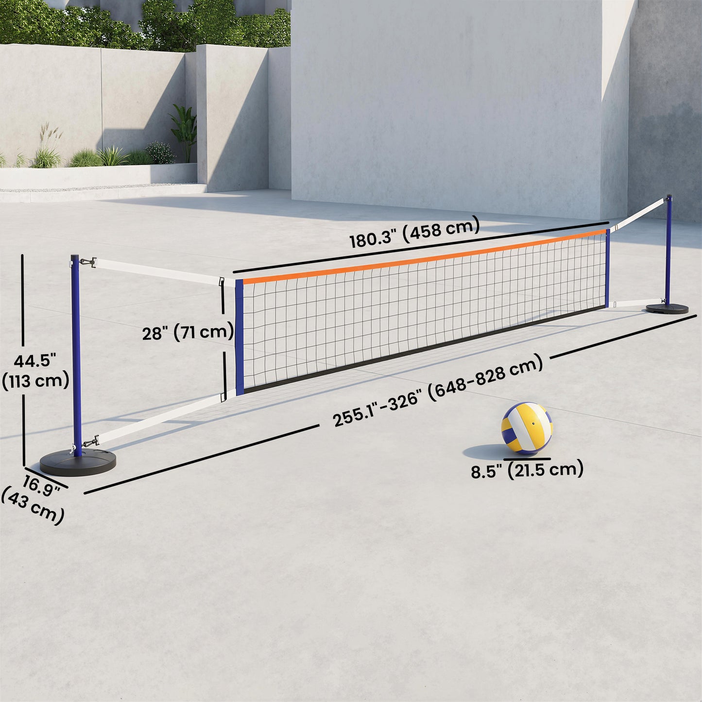 Soozier Portable Volleyball Net Set Outdoor, Volleyball Training Net with 21-27ft Adjustable Length, Volleyball, Air Pump
