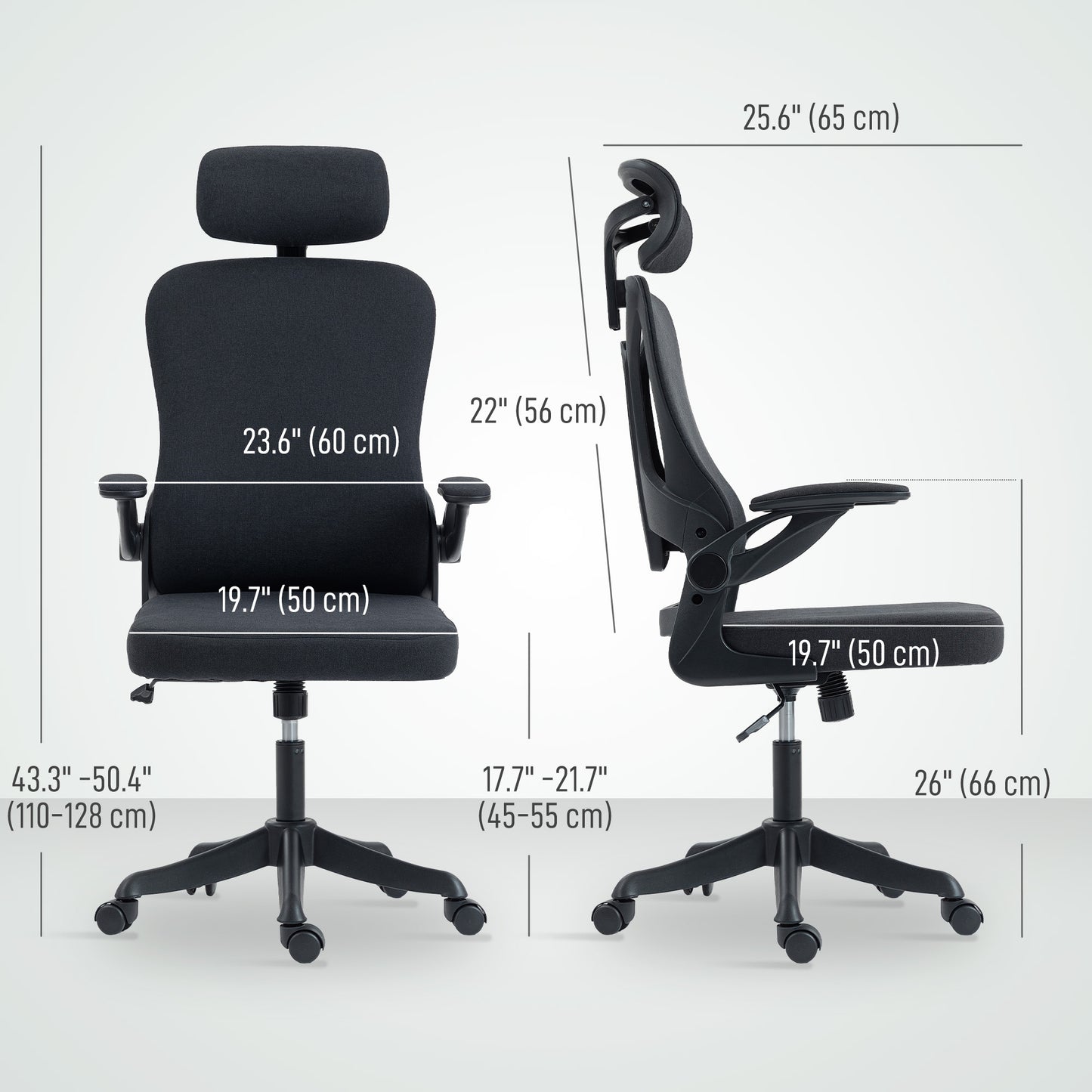 Ergonomic Office Chair, Swivel Desk Chair with Adjustable Lumbar Support, Headrest and Height, Flip-up Armrests, Black