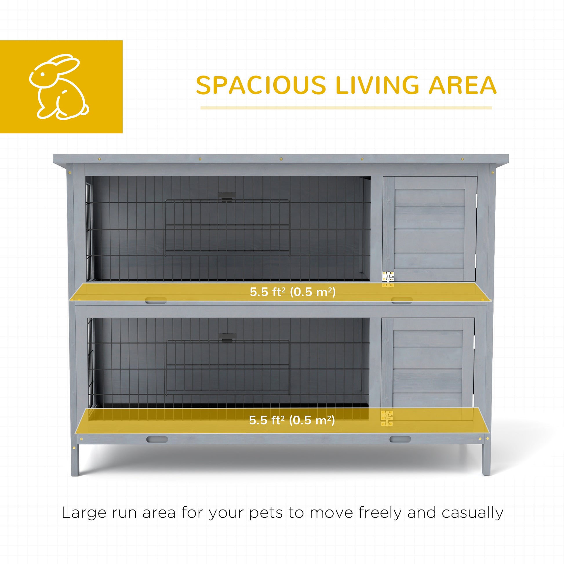 2 Tier Wooden Rabbit Hutch Bunny Pet House Wooden Coop Run, Grey