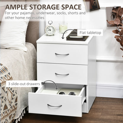 Bedside Table with 3 Drawers, Modern Wood Nightstand, Side Table with Anti-tipping Design for Bedroom, Set of 2, White