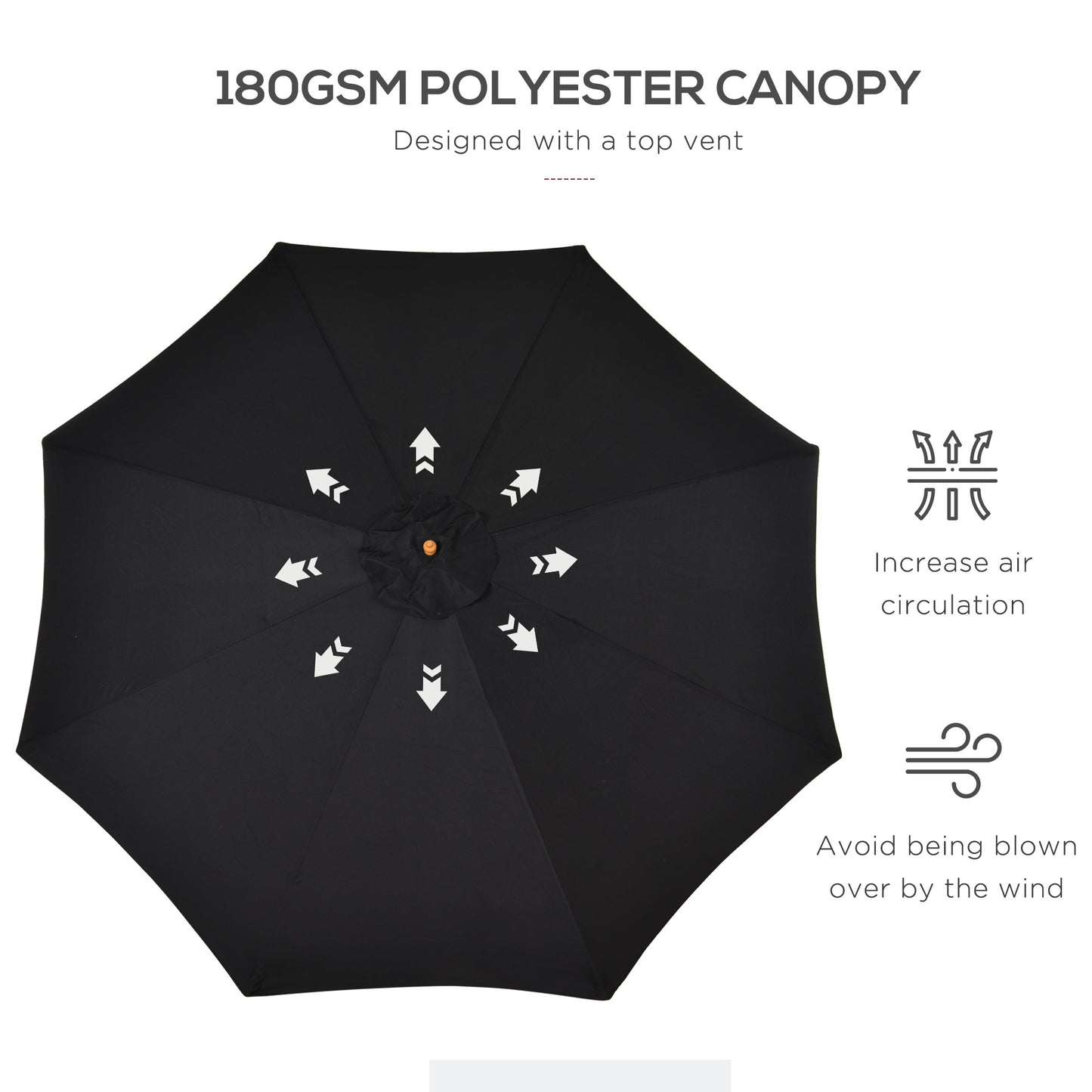 10' x 8' Wooden Patio Umbrella, Garden Parasol, Outdoor Sunshade Canopy with Bamboo Rib for Outdoor, Black