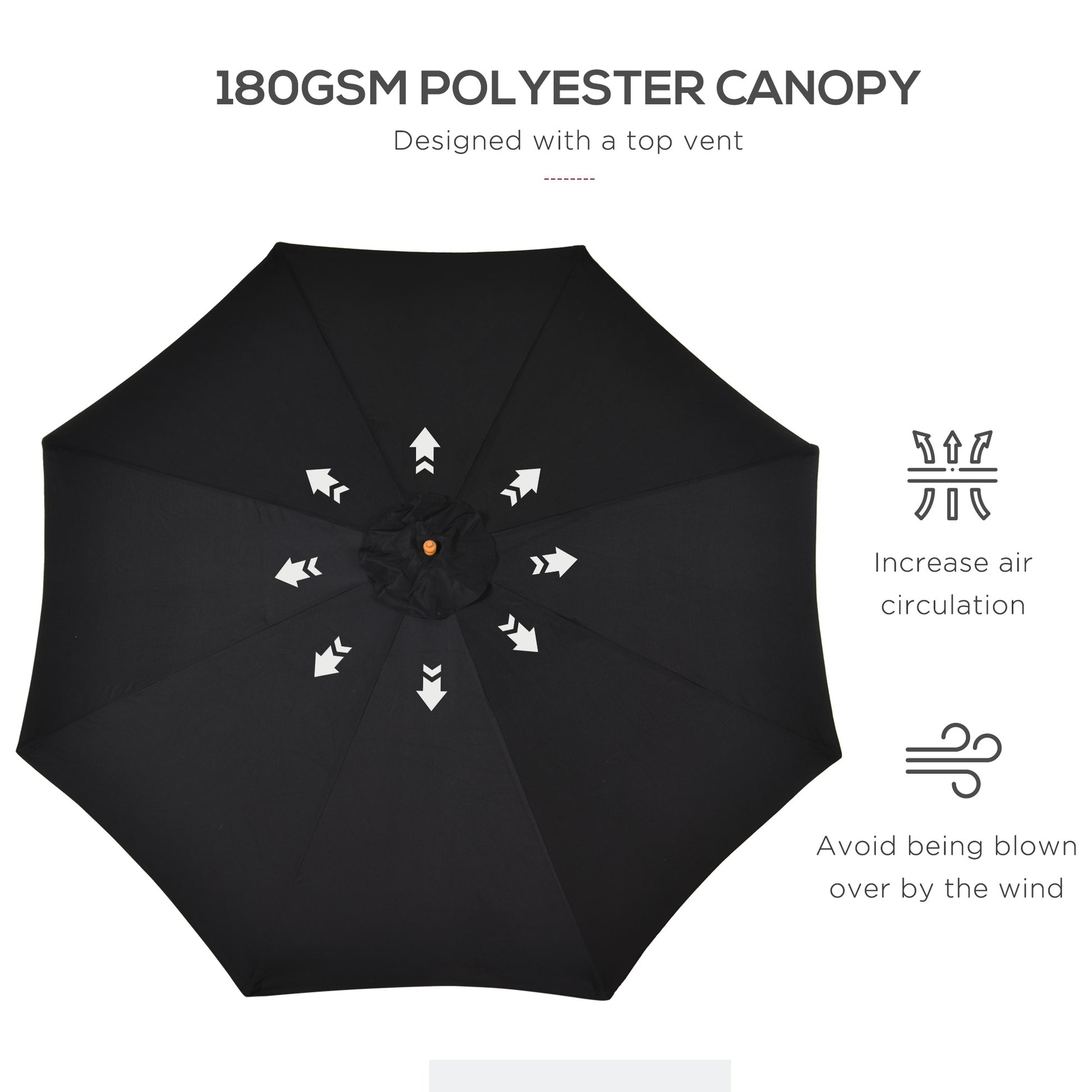 10' x 8' Wooden Patio Umbrella, Garden Parasol, Outdoor Sunshade Canopy with Bamboo Rib for Outdoor, Black